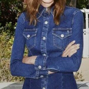 Alexa Chung For AG Pixie Snap Button Denim Long Sleeve Dress Size XS
